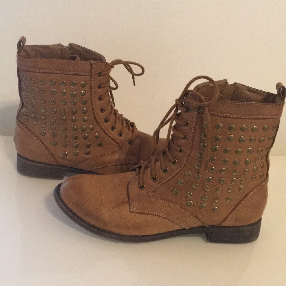 Great Saddle & Brass Studded Combat Boots